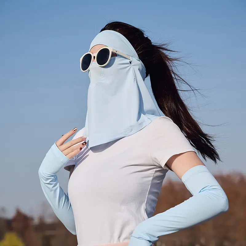 Summer Sunscreen Nylon Ice Silk Cooling Full Face Forehead Mask UV Protection Neck Guard for Men and Women