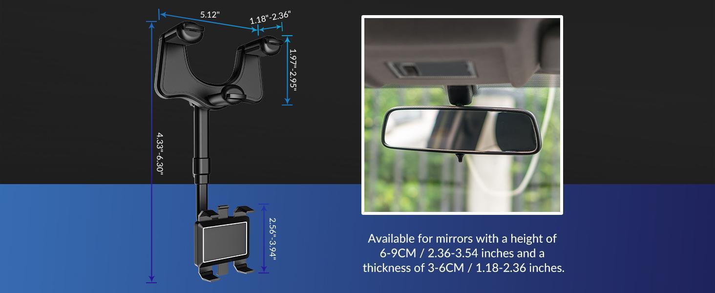 360° Rotating Rearview Mirror Phone Holder: Retractable, Strong Grip, Durable Universal Holder, Perfect for Hands-Free Use in the Car - Safe Practical 360° Rotating Rearview Mirror Phone Holder: Retractable, Strong Grip, Durable Universal Holder, Perfect for Hands-Free Use in the Car - Safe Practical