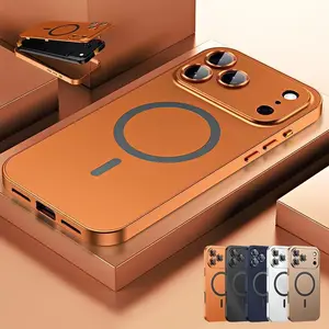 2026 Alloy Aluminum Metal Frame with MagSafe Magnetic PC Backplate Case for iPhone 17 Pro Max 17 Air 17Pro 16 15 14 13 12 Pro Max Ultra Thin Phone Cover with Full Coverage Lens Protector Support Wireless Charging Durable Shockproof Casing Menswear