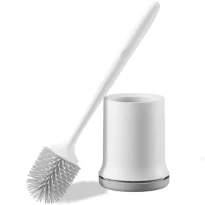 【fathersdaygift】VEVOR Toilet Brush and Holder Set, Toilet Bowl Brush and Holder with Comfortable PP Handle, Compact Bathroom Scrubber Cleaner, Deep Cleaning and Drip-Proof, for Bathroom, RV & Toilets (White & Grey)