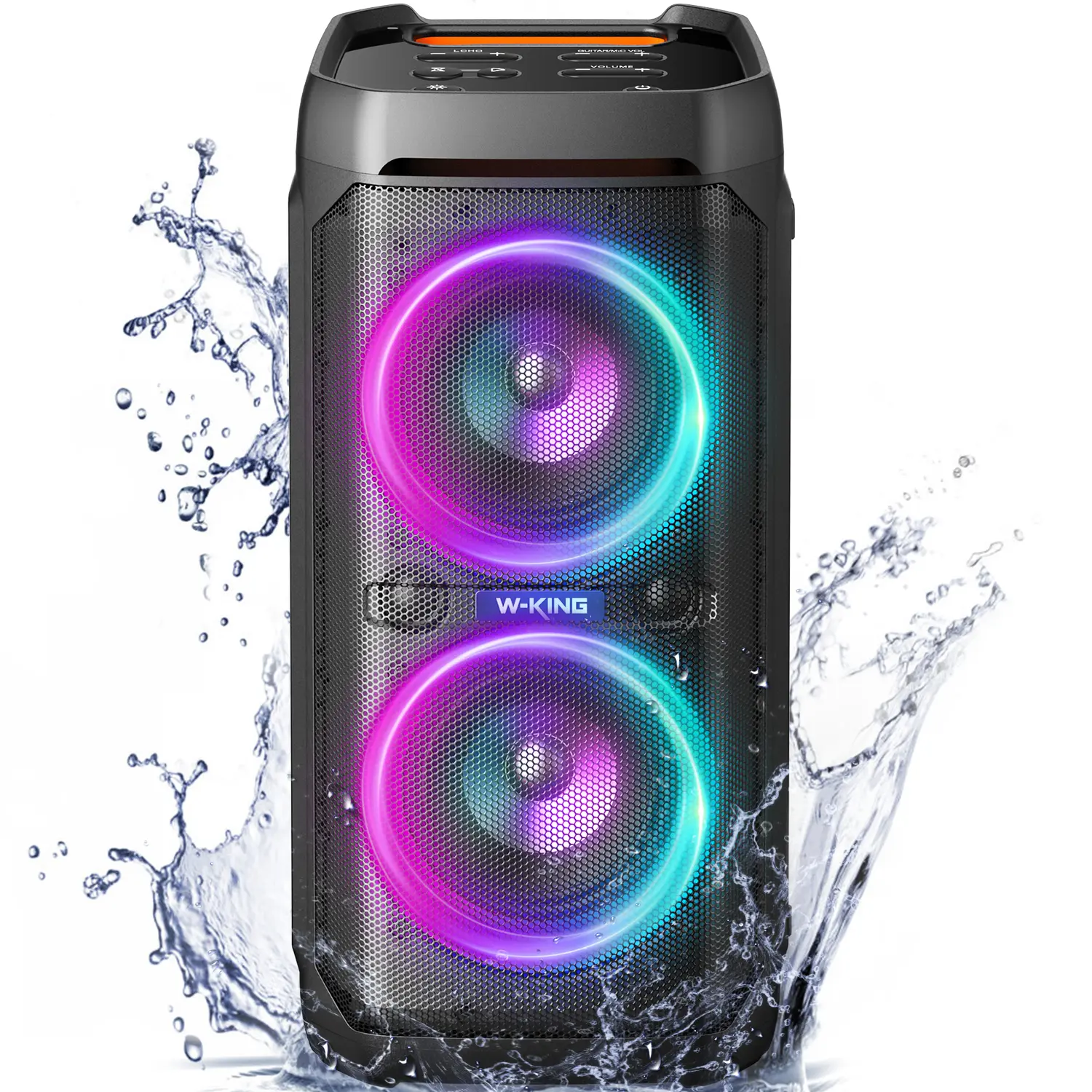 W-KING 240W Rechargeable Bluetooth Speaker - 115dB Bass Speakers, IPX6 Waterproof, Stereo Surround Sound, Audio & Karaoke Mic, Portable for Guitar Use & Beach Camping, LED Light, Portable Charger