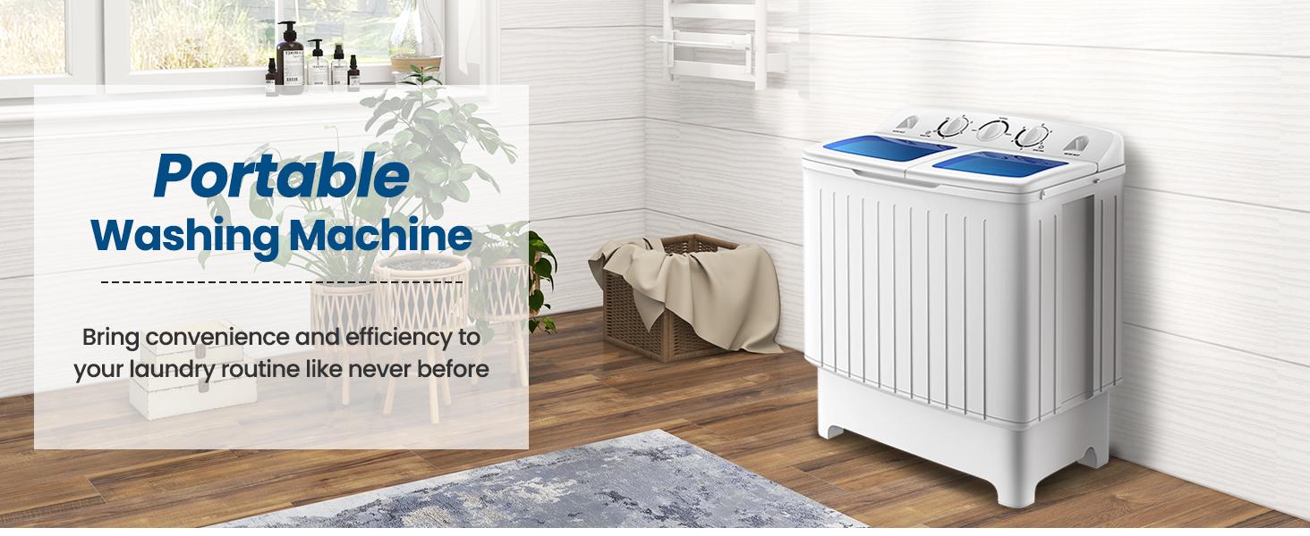 COSTWAY Portable Washing Machine, 20Lbs  (12Lbs Washing and 8Lbs Spinning) Twin Tub Washing Machine w/Drain Pump, Semi Automatic Compact Washer & Sipnner, Portable Washer Dryer Combo for Apartments Dorms RV Camping