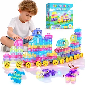 Craftspot Soft Train Building Blocks with Wheels, 42 PCS Montessori Sensory Stacking Blocks, Toddler Learning Toy with Station, Squeezable, Stretchable & Stackable Tactile Toys, Preschool Creative Play for Kids