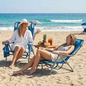 Arlopu Backpack Beach Chair for Adults, W/ 5-Position Lay Flat & Headrest, Folding Reclining Beach Tanning Chair W/Storage Bag, Cooler Pouch,Towel Bar, Foot Mat, 25" W, for Outdoor Camping