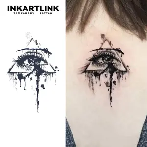 INKARTLINK Tattoo Tech, 2 Sheets Medium Semi Permanent Tattoo, Adult Art Design Temporary Tattoos, Lasts 1-2 Weeks, Waterproof, Realistic Look, No Adhesive, No Reflection (Woman's Eye Design)