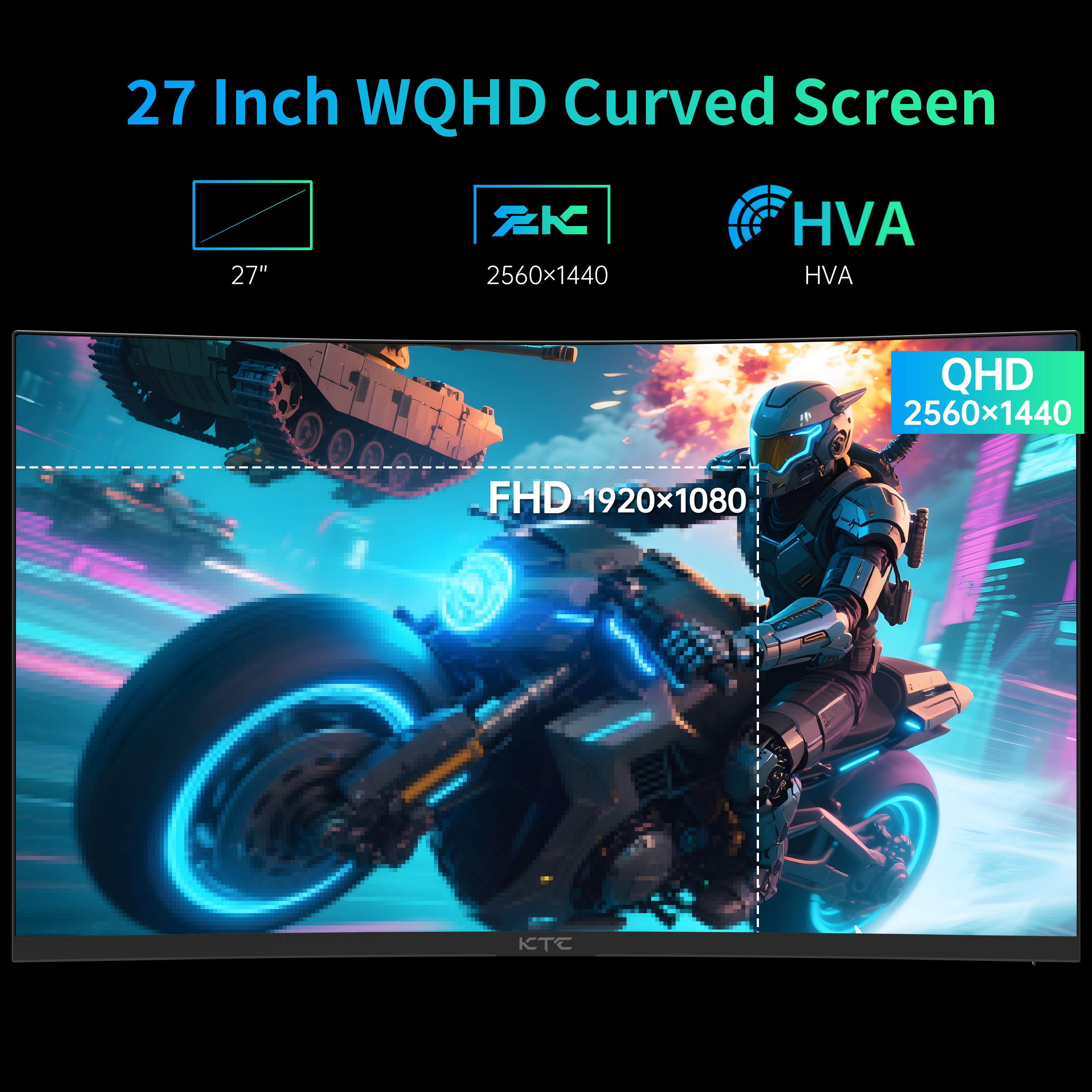 KTC 27" 2K 180Hz HVA 1500R Curved Gaming Monitor, 144Hz, GTG 1ms, 5000:1 contrast Ultrawide PC Monitor, FreeSync Premium/G-Sync, DisplayPort/HDMI/USB, Vesa/Wall Mount Computer Monitor, 3-year warranty,H27S17 KTC 27" 2K 180Hz HVA 1500R Curved Gaming Monitor, 144Hz, GTG 1ms, 5000:1 contrast Ultrawide PC Monitor, FreeSync Premium/G-Sync, DisplayPort/HDMI/USB, Vesa/Wall Mount Computer Monitor, 3-year warranty,H27S17