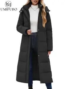 UMIPUBO Winter Women's Long Maxi Down Coat Winter Puffer Jacket Warm Padded Outerwear Faux Fur Removable Hood Parka Full-Zip Black Casual