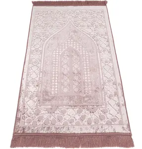 Luxury Velvet Islamic Prayer Rug Moroccan Star - Blush Pink