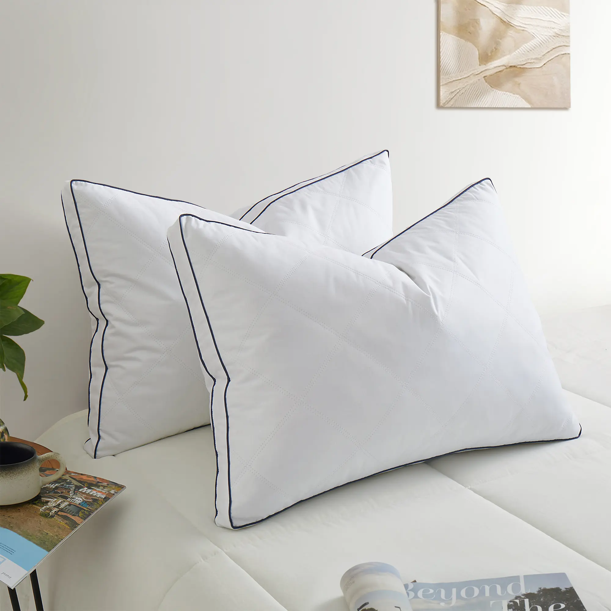 PEACE NEST 2-Pack 100% Goose Feather Pillows with 1.5-in Gusset, Soft Bedding for Side and Back Sleepers, Side/Back Sleeper, 1.5 Inches