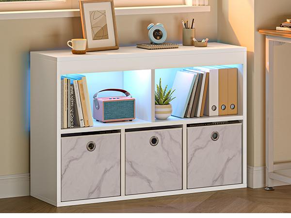 Pinmoco 5-Cube Reversible Open LED Storage Organizer with Three Marbled Fabric Drawers Pinmoco 5-Cube Reversible Open LED Storage Organizer with Three Marbled Fabric Drawers