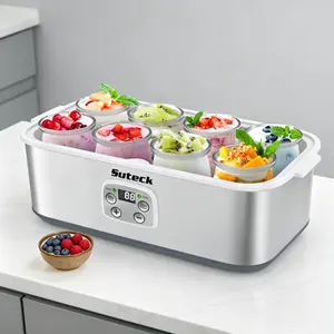 Stainless Steel Yogurt Maker with 8 Glass Jars - Adjustable Time & Temperature Control, Constant Heat & Auto Shut-Off for Homemade Greek & Probiotic Yogurt, BPA-Free.