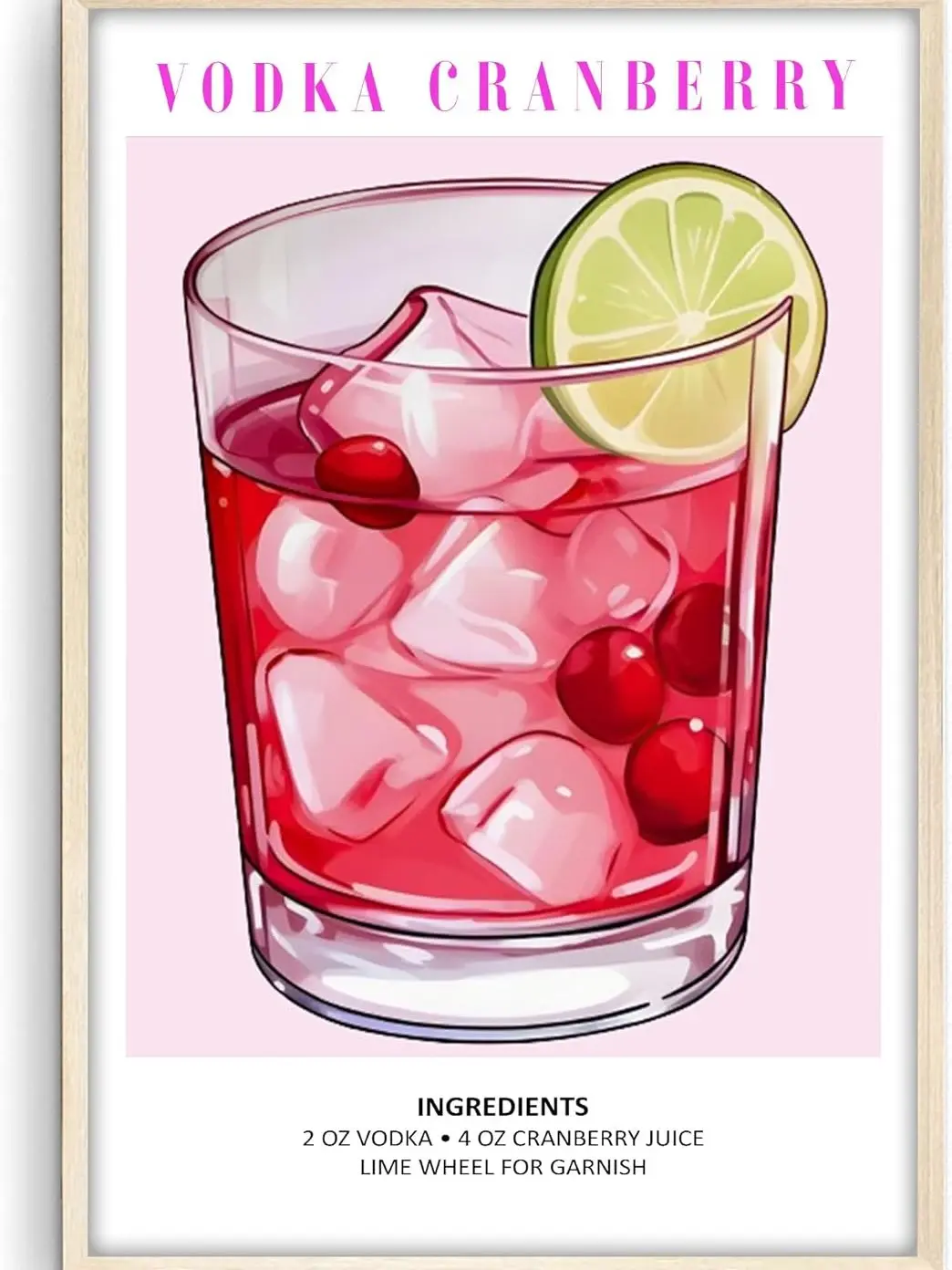 Vodka Cranberry Cocktail Poster, Liquor Poster, Drinks Wall Art Home Decor For Bar, Pub, Kitchen, Club, Cocktail Prints, UNFRAMED