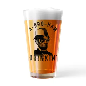 Abroham Drinkin Pint Glass Funny Sarcastic Fourth Of July Abe Lincoln Graphic Cup-16 oz Funny Drinking Glasses Patriotic  Funny Drinking  Novelty Drinking Glasses White Standard