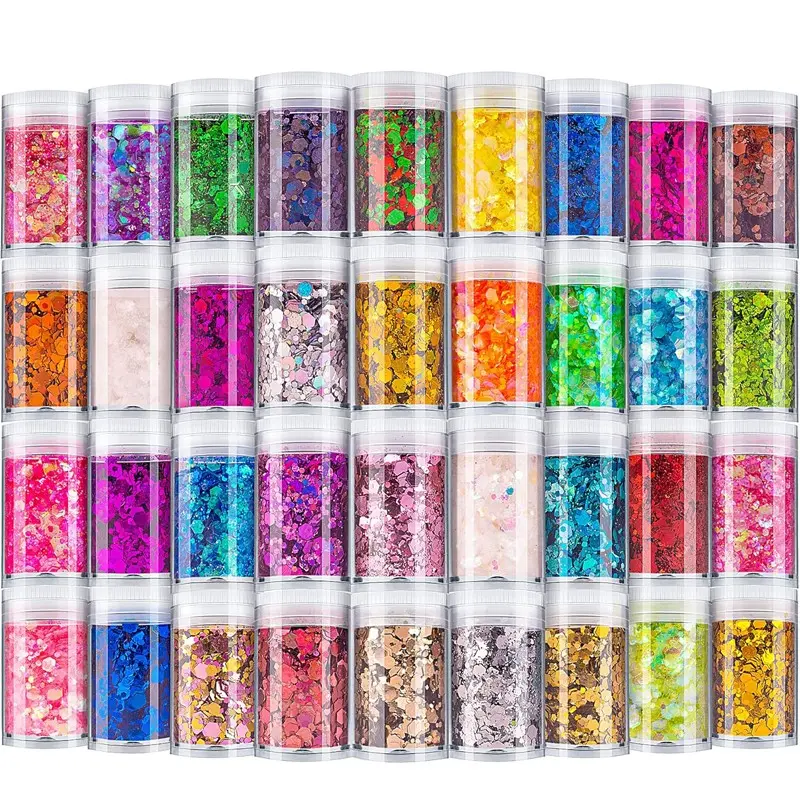 36 Colors 5g Glitter Powder Set, Glitter Kit, Chunky and Fine Sequins for Nail Art, Nail Art Supplies, Nail Art Products, Glitter Nails, Face & Body Makeup, Resin Crafts, Cosmic Shimmer for Stage, Parties, DIY Projects
