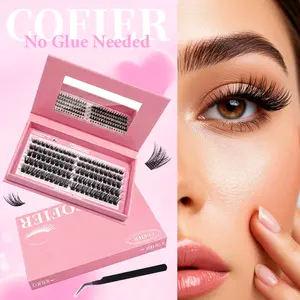 Cofier DIY Lash Kit No Glue Multi-Length Lashes with Tweezer Easy Long-Lasting High-Quality Materials for Everyday Wear