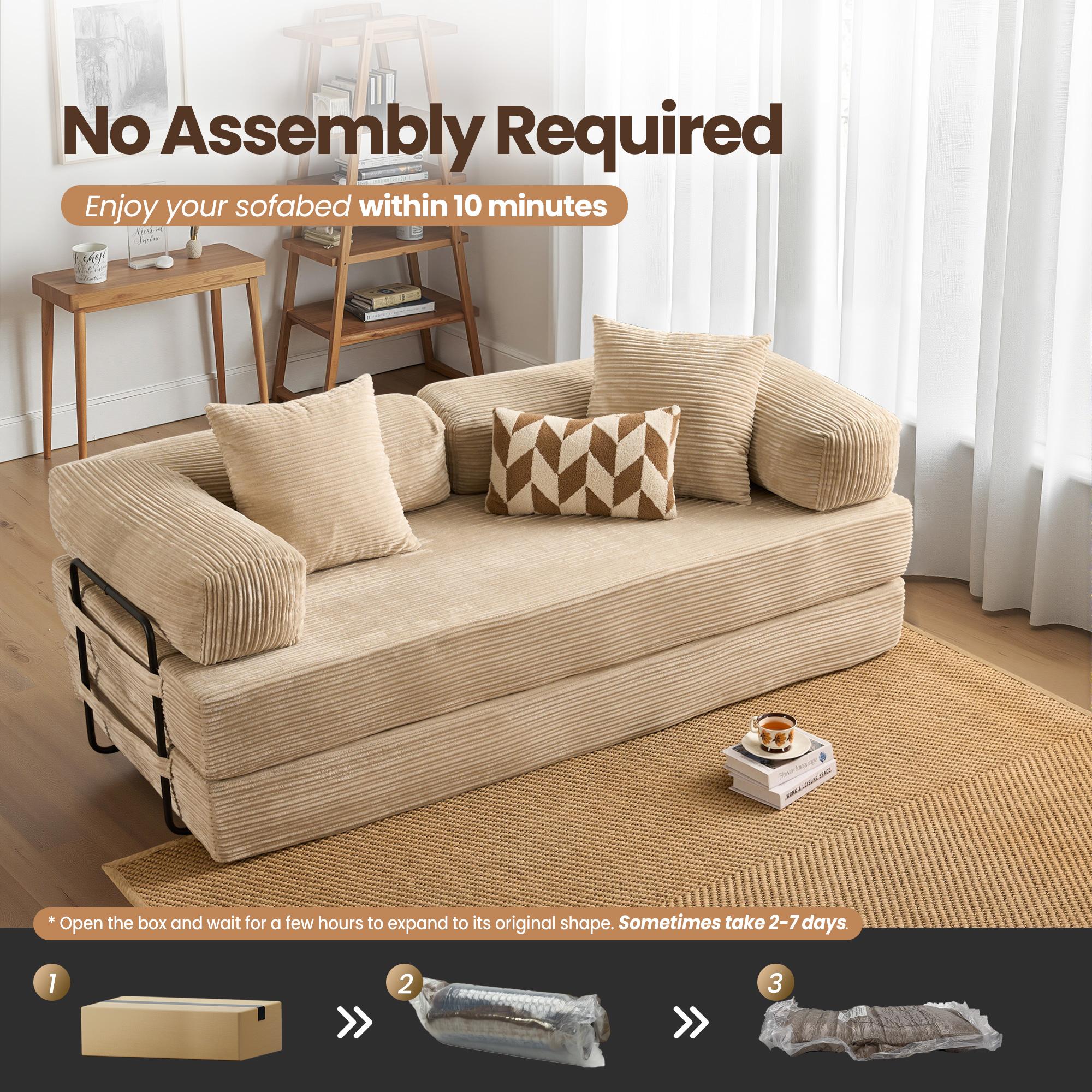 【Stock Up Sale】Ovios 81" Convertible Boneless Sofa Bed, Fold Out Loveseat Sleeper Couch with Pillow, 4 in 1 Modular Cloud Corduroy Folding Queen Bed Floor Mattress, Lazy Chair for Living Room Bedroom