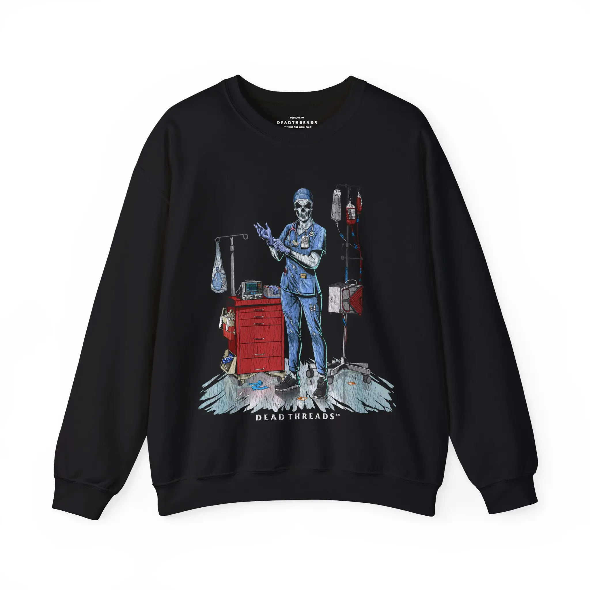 DEADSIDE NURSE (FEMALE) - BLUE SCRUBS CREWNECK SWEATSHIRT