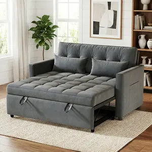Spaco 3-in-1 Convertible Sofa Bed,  Sleeper Sofa with Pull-Out Bed,Loveseat with Five-level Adjustable Backrest and Side Pocket, for Living Room Dorm Apartment, Linen, Dark Gray