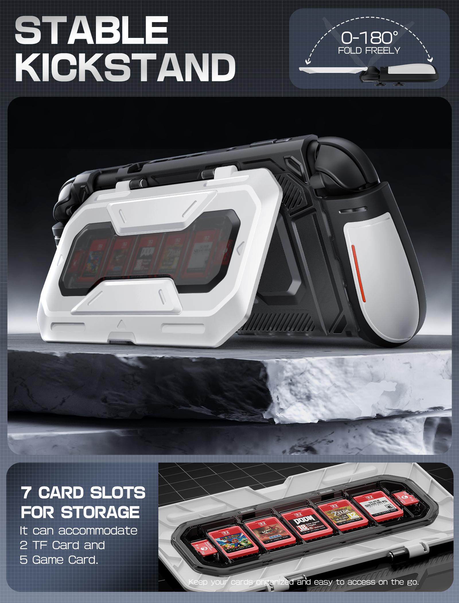 Mumba Dockable for Nintendo Switch 2 Case with Flip Stand, [Titan] Ergonomic Switch 2 Grip Protective Cover Holds 5 Game Cards & 2 TF Cards TPU Accessories and Quick-Release Joy-Con Design