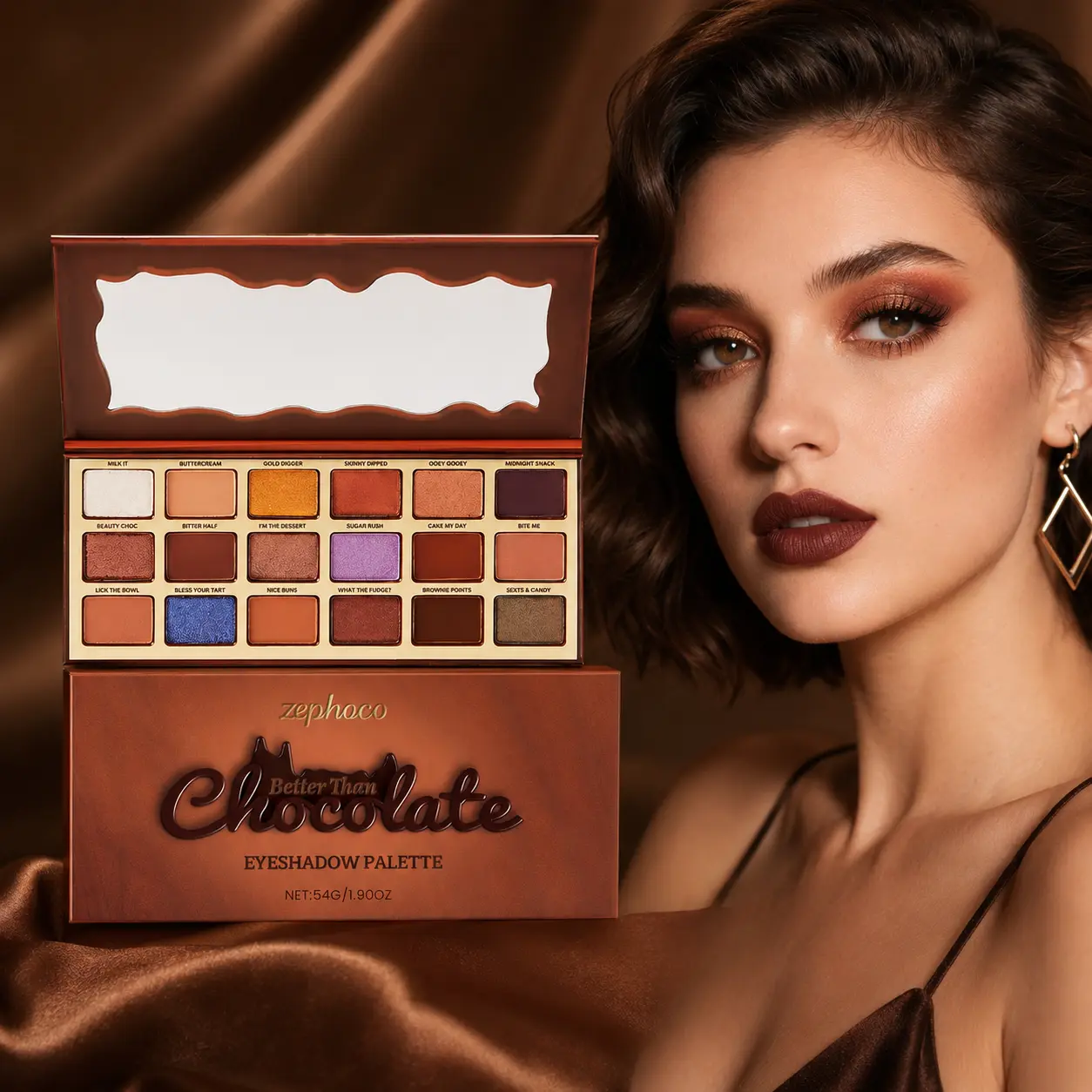 18-Color Chocolate Eyeshadow Palette - Single 54g Solid Eye Make-Up with Matte, Shimmer, Metallic Brightening Shades (Warm Browns, Gold, Purple, Blue) for Everyday & Glam Looks That Blends Easily