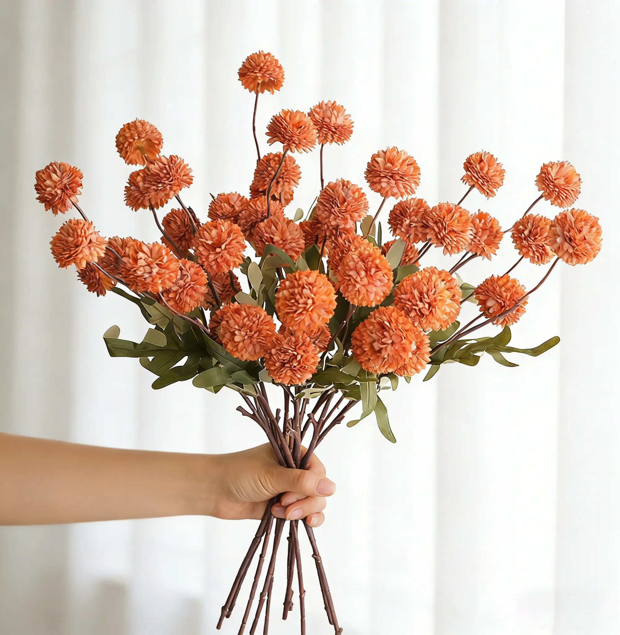 18pcs Artificial Flower Set(No Vase) – Faux Snowball Pom-Pom, Dandelion Ball & White Fruit Decor | Funky Whimsical Home Decor for Bedroom, Men Room, Women Room, Living Room, Bathroom, Yard, Wedding & Party