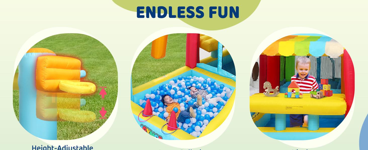 JOYMOR 9-in-1 Bounce House for Big Kids 8-12 w/Height-Adjustable Basketball Hoop, 30s Quick Inflatable Bounce House for Kids 3-6 with Blower, Portable Bag for Indoor Outdoor Party (Kiosk Theme)