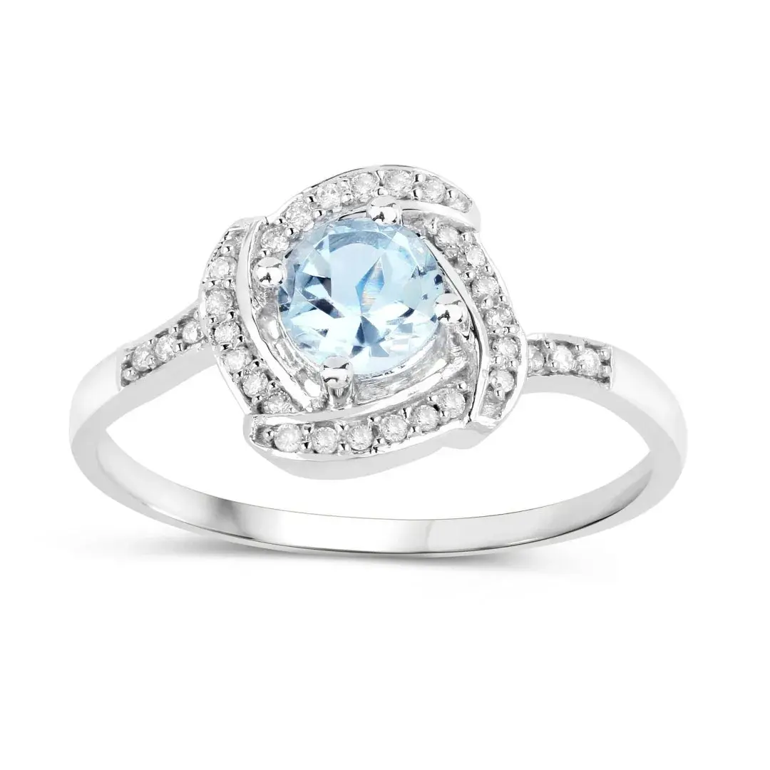 14K Gold Aquamarine Diamond Halo Ring
