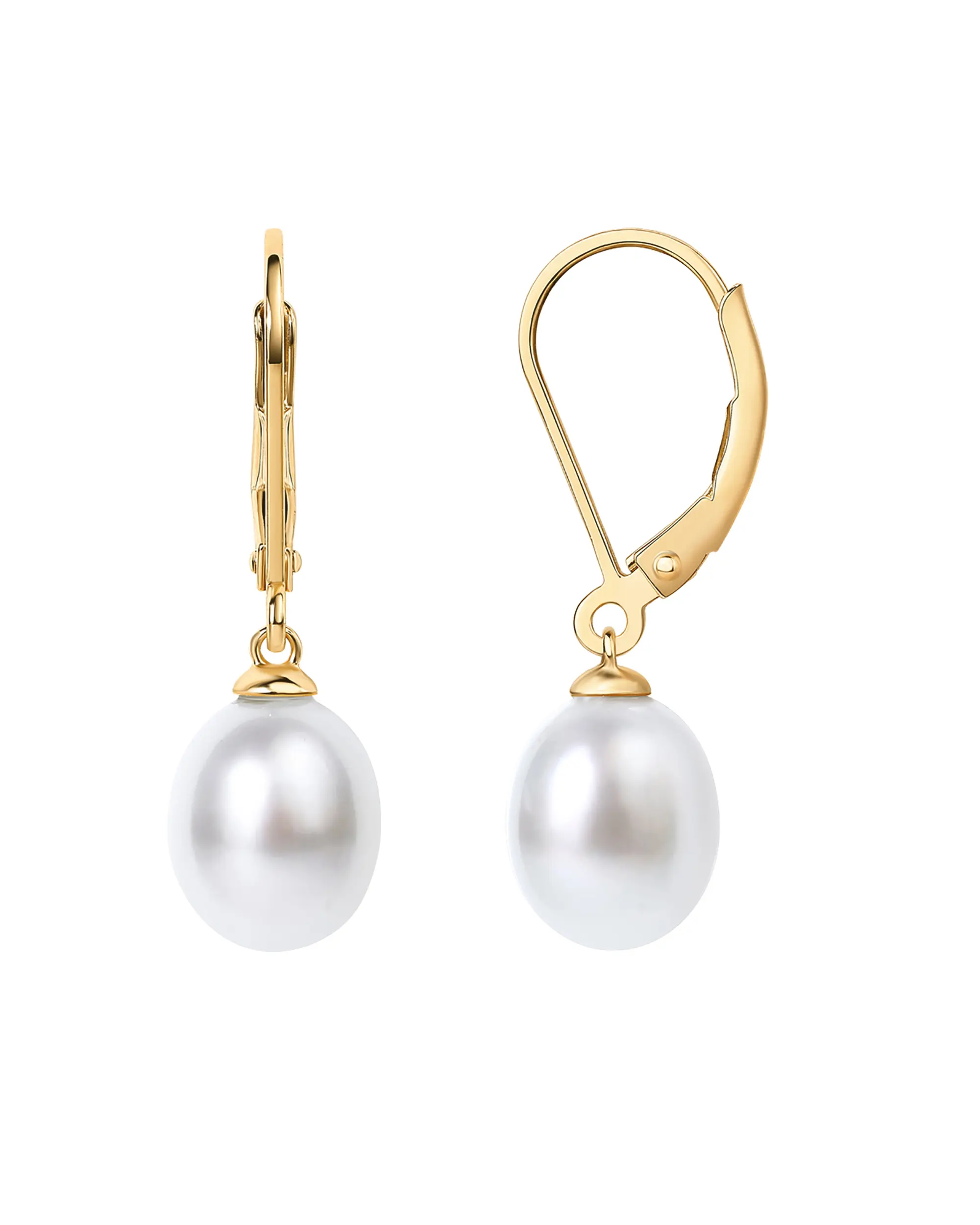 PAVOI 14K Gold Plated Freshwater Cultured Pearl Earrings Lever back Dangle Studs - Handpicked AAA Quality