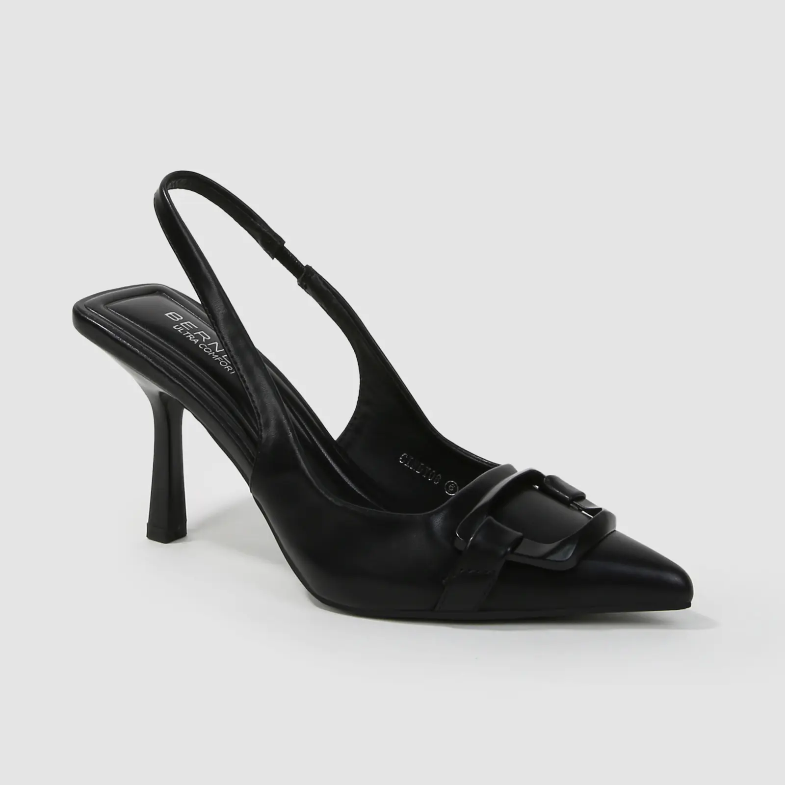 BERNESS Women's Pointed Toe Slingback Heels in Faux Leather with a 3.5" Stiletto Heel and Modern Buckle Detail - Formal Footwear for Work, Shoe, 3.5" Slim Heel