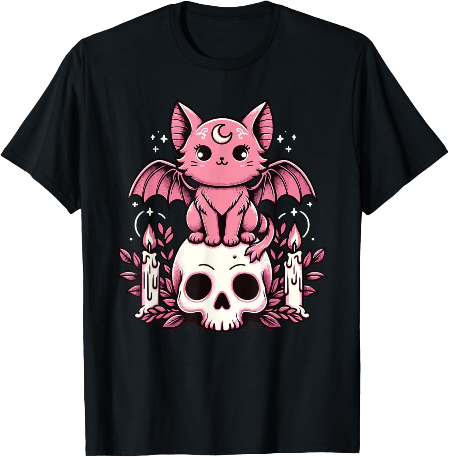 Kawaii Pastel Goth Cute Creepy Cat Bat Skeleton Men Women Summer Casual Shortsleeve Cotton T-Shirt Streetwear Tshirt