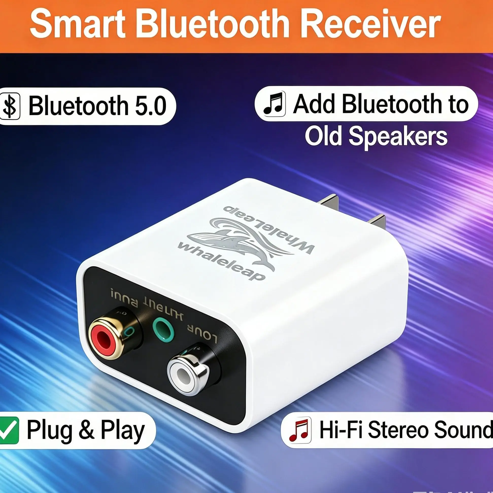 WhaleLeap Bluetooth 5.3 Receiver for Old Audio Amplifiers Wireless Audio Adapter Hi-Fi Stereo Conversion Module for Seamless Streaming Enhanced Audio Quality