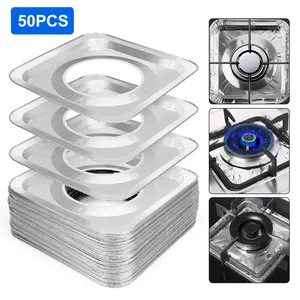 50Pcs Aluminium Gas Stove Burner Covers - Disposable Square Stove Top Protector with Heat-Resistant,Gas Stove Cover Liners,Kitchen Accessories