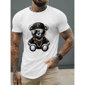 Men S Bear Print Short Sleeve TShirt Summer Outdoor Casual Round Neck Tee with Fashion Glasses Bear Face Design Breathable for Training and Gym Wear Machine Washable Comfortable Casual Outing and Sports Wear