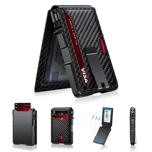 Men's Slim Minimalist Wallet with Money Clip - Holds 9-13 Cards, RFID Blocking Pop-Up Card Holder & ID Window, Aluminum Metal Bifold Wallet