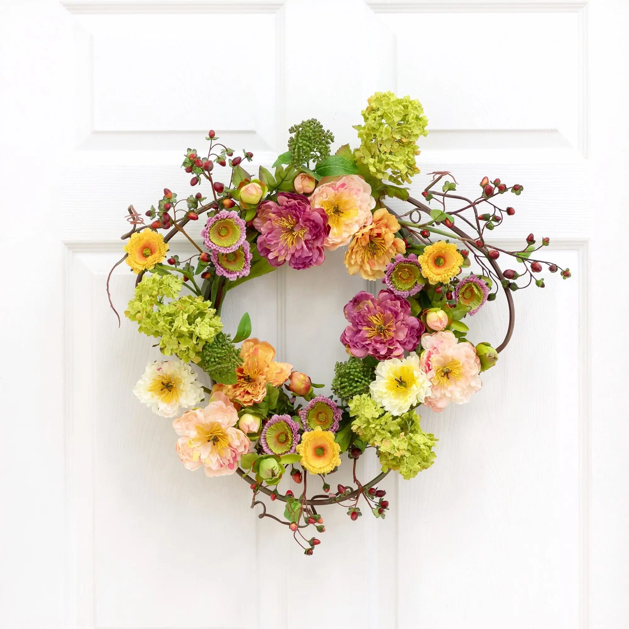 24" Artificial Mixed Peony Wreath - Decorative 3D Bouquet Artificial Peonies, Cottage Core Floral Decor for Front Door Home Supplies, Cottage Core Decor