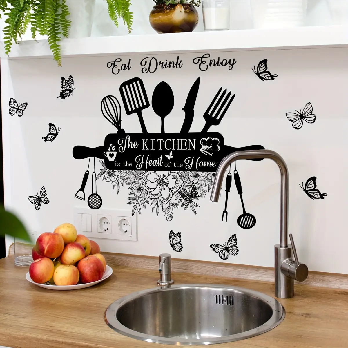 A hand-painted kitchen silhouette butterfly Decorative wall sticker for restaurant and kitchen background decoration Decoration Items Wall Decal (30*60cm) M16554-KX