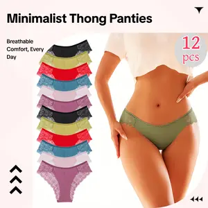 Women’s low-rise cutout bikini panties, available in 12-pack or 6-pack; breathable and soft. Suitable for white-collar commuting, sports, dates, casual vacations, bridal wear, and everyday wear. Womenswear Minimalist Seamless Undergarment thong panties