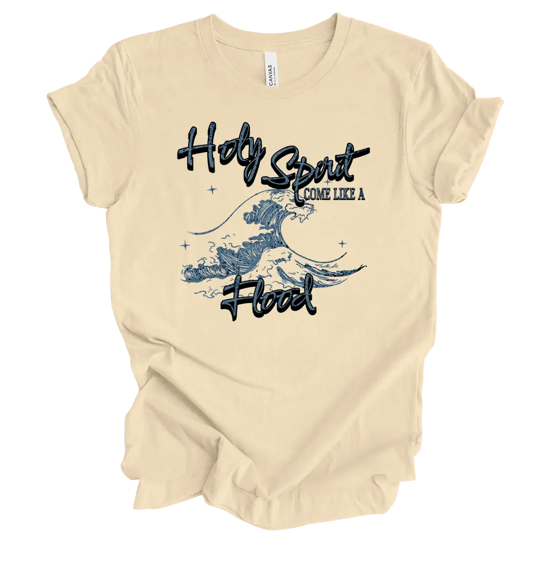 Trenz Shirt Company Women's Christian Short-Sleeve Round Neck Tee - Fear Not Holy Spirit Ocean Waves Design, Soft Cream Lightweight Cotton Blend Tshirt, Breathable Relaxed Fit Everyday Style Top