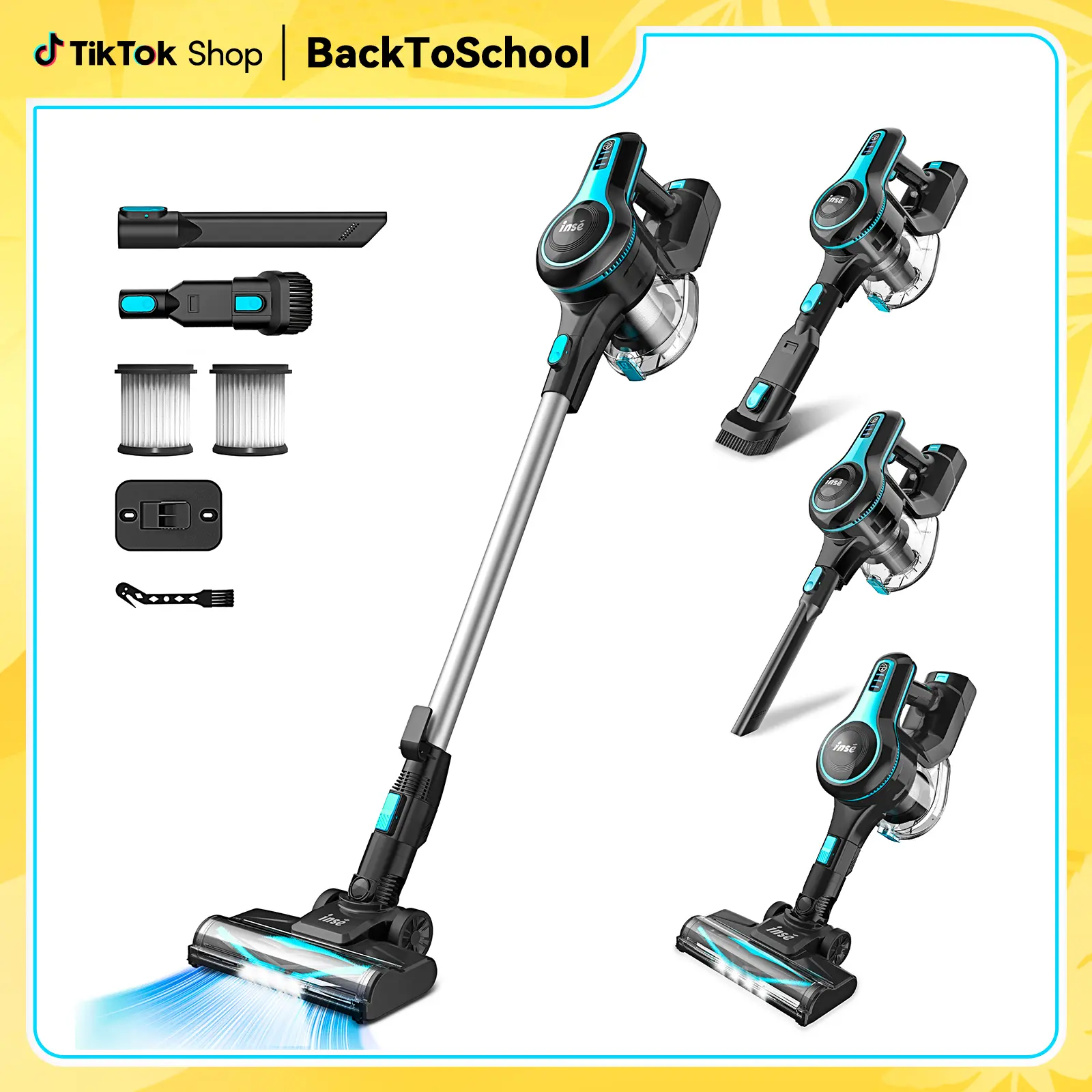 INSE N520 Cordless Stick Vacuum Cleaner for Home - 30kPa, 40Mins Runtime, 3lb Handy Bagless Vacuum, Self-Standing, Deep Clean, Wall-Mount Saves Floor Space, Ideal for Pet Lovers, Handy Vacuum, Bagless Vacuum Cleaner,back to school,back to school haul