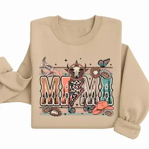 Western Cow Skull Mama Sweatshirt - Boho Aesthetic Country Mom Gift - Trending Christmas Unisex Graphic Sweatshirt, Casual Outfit, Comfortable Menswear & Womenswear Top, Perfect Xmas Gift For Men And Women, Dec8