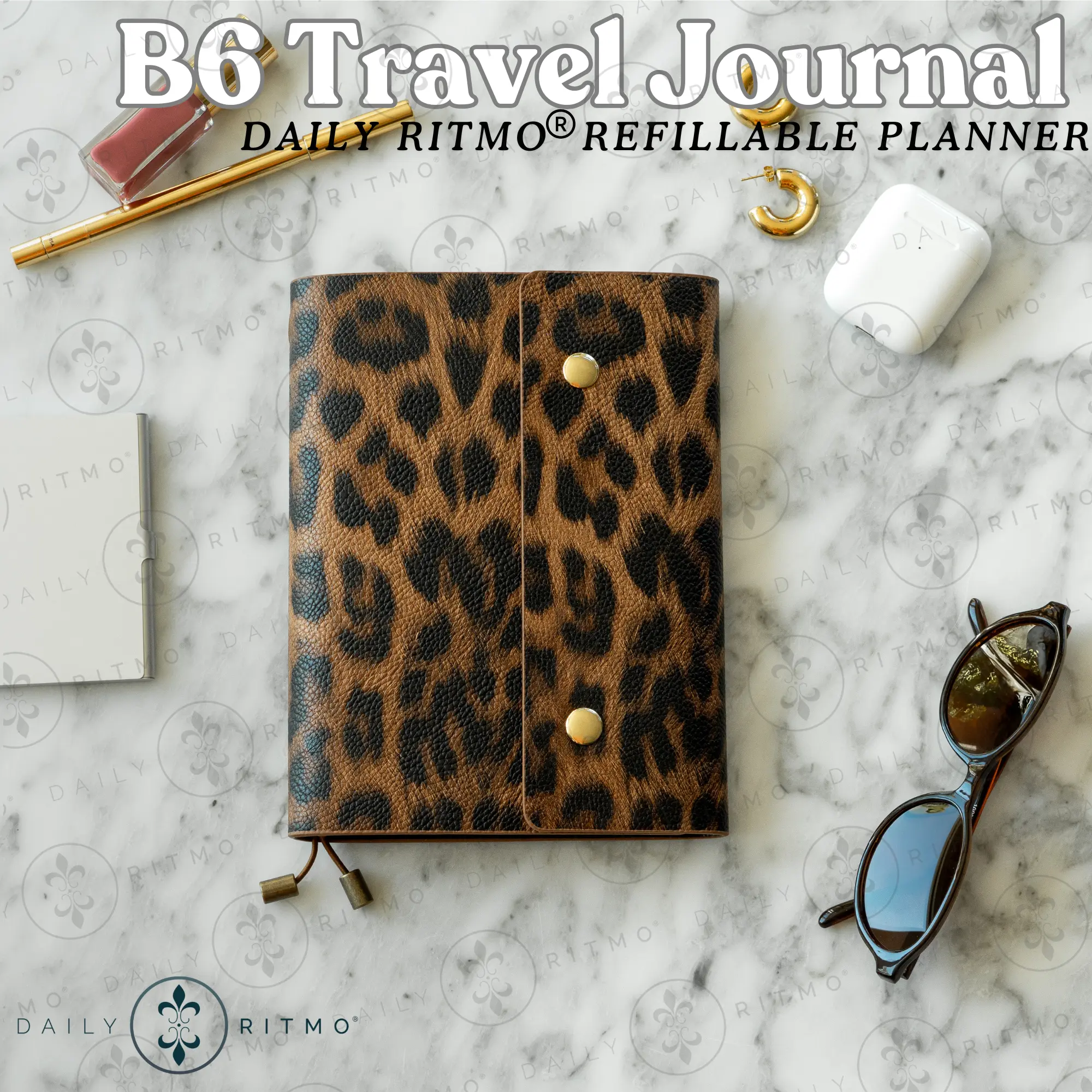 DAILY RITMO B6 Leopard Travel Journal with 3 Refillable Notepads, Small Planner, Office Stationery Journaling Supplies