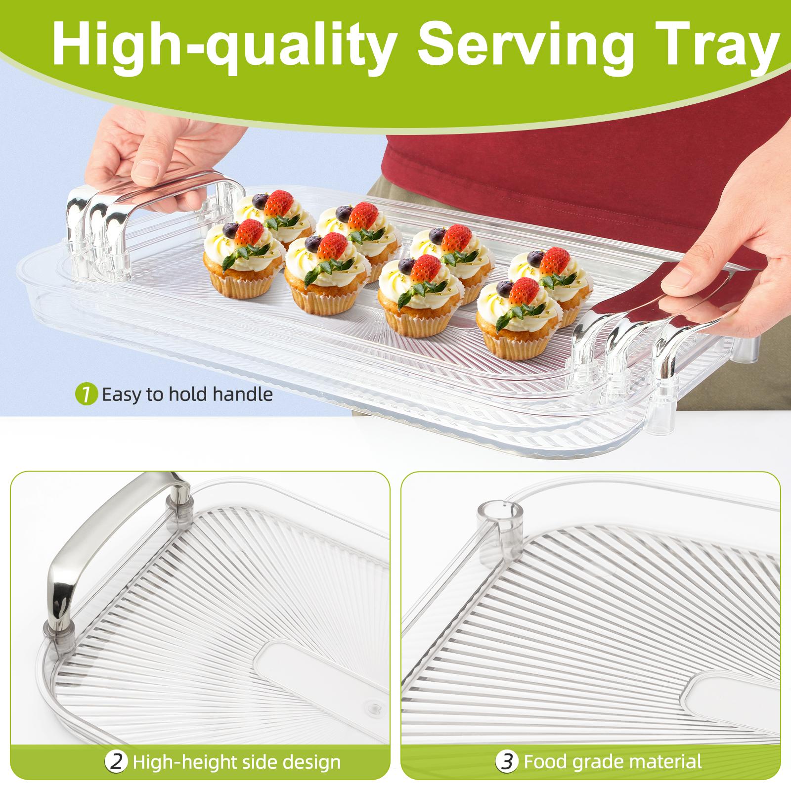 3 Pack Serving Tray with Handles Stackable Reusable Trays for Serving Food Plastic Serving Platters for birthday Party Charcuterie Fruit Appetizer BBQ Pool snacktray  festive party platter Mother's day gift