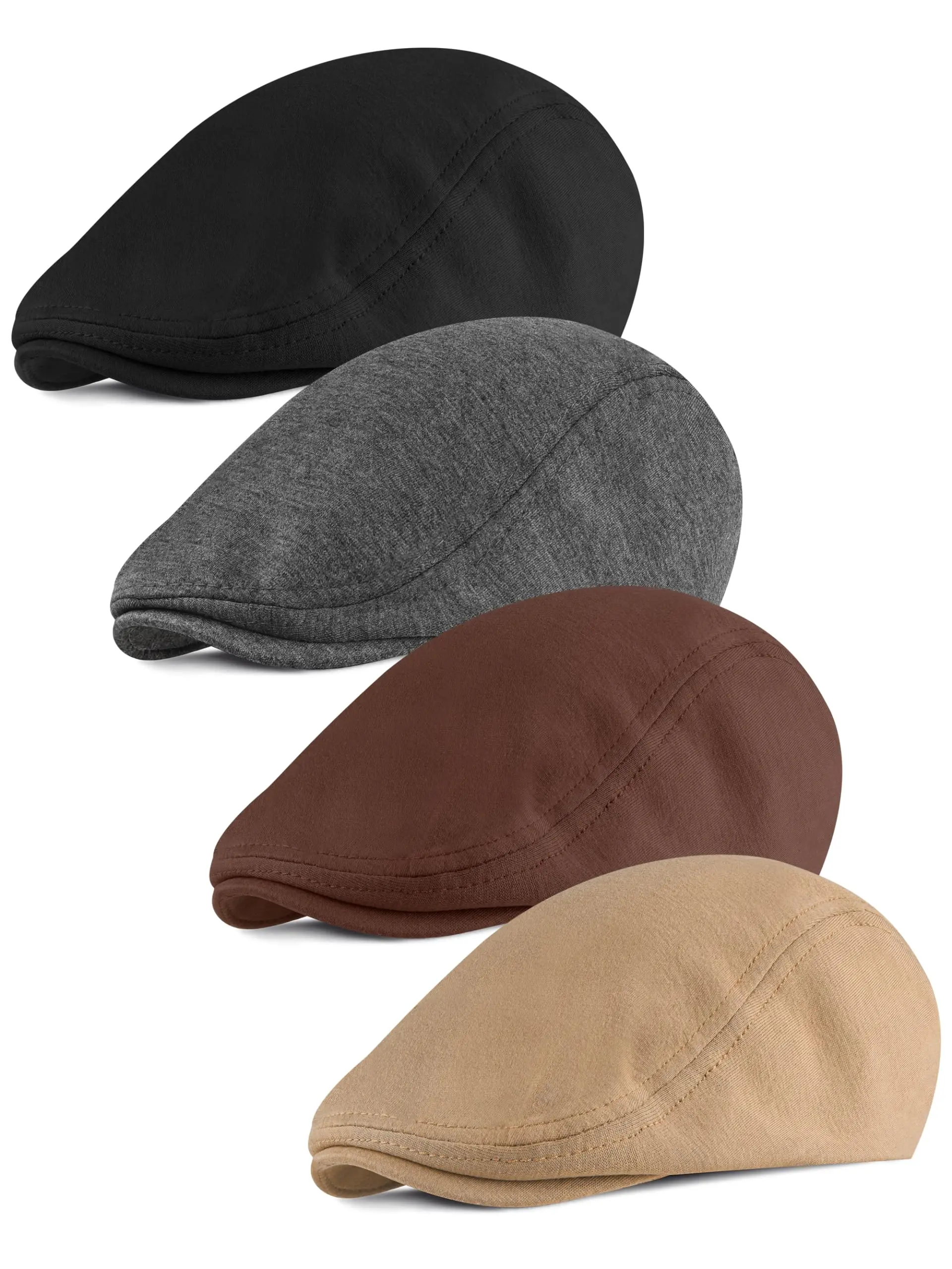 Men's Newsboy Caps, 4 Pack Classic Cabbie Flat Caps, Breathable Premium Headwear with Adjustable Stretch Fit for Driving & Outdoor Wear, Adjustable Stylish Hat