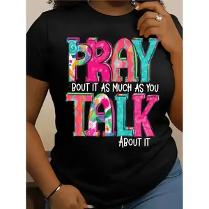 Letter Pattern Printed Fashionable Women'S T-Shirt - Comfortable And Easy Round Neck Suitable for Spring And Summer, Elegant And Casual Top, Pure Top, Elegant Party Must-Have for Summer