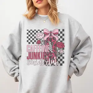 Coffee - Caffeine Junkie Social Club Alan! Sweatshirt - Ash Grey - Preppy Fit Aesthetic Jersey Unisex