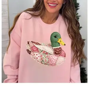 Faux Pink DTF Print Quilted Mallard Duck, Patchwork Duck, Pink Mallard Duck Sweatshirt & Tshirt