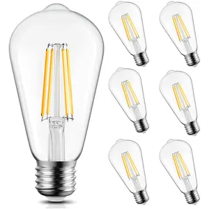 Brightown 6 Pack LED Edison Light Bulbs, 6W, Equivalent 60W, High Bright 2700K Warm White,750 Lumens, Non-Dimmable, E26 Base ST58 Antique Filament Bulbs with 80+ CRI for Ceiling Fan Bathroom Porch