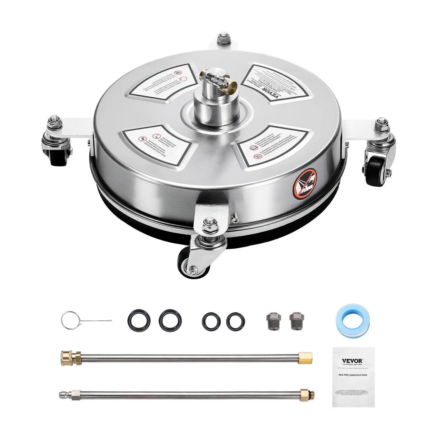 【Summerfinds】VEVOR 14" Pressure Washer Surface Cleaner, 4 Wheels, 2 Extended Wands, Dual Rotators, Quick Connect, 2900 PSI, Max 4000 PSI, Adapter Kit Speeds Setup