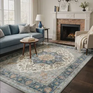 GENIMO Foldable Floral Rugs Boho Vintage Decor for Every Room Machine Washable, Non-Slip, Pet & Kid Friendly