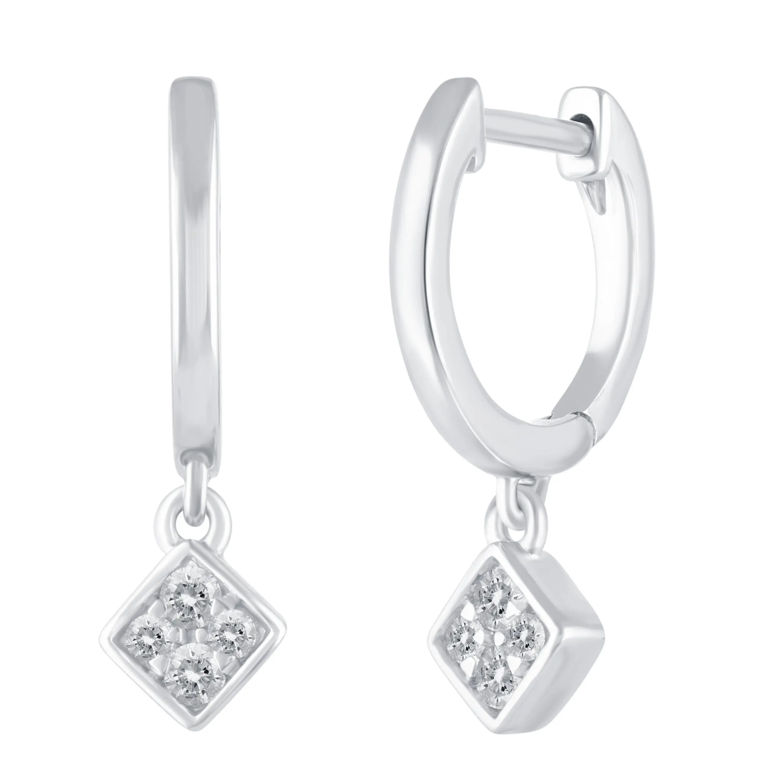 1/6 Ctw Natural Diamonds Square Dangle Drop Hoop Earrings in 925 Sterling Silver